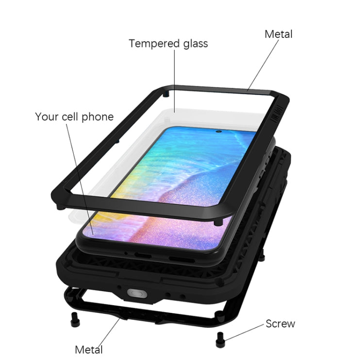For Huawei P50 LOVE MEI Metal Shockproof Waterproof Dustproof Protective Phone Case with Glass(Silver) - free shipping - PMC TechLife - Order now!