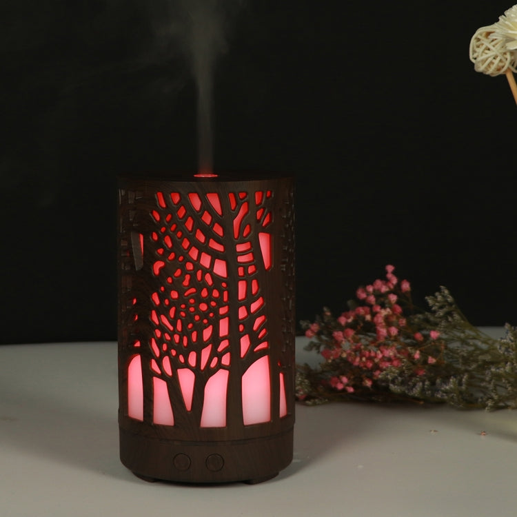 USB 200ml Hollow-out Forest Pattern Wooden Essential Oil Aromatherapy Machine Ultrasonic Humidifier Automatic Alcohol Sprayer(Dark Brown-3) - free shipping - PMC TechLife - Order now!