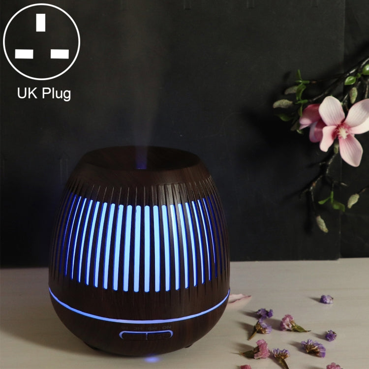 400ml Hollow-out LED Humidifier Wood Grain Air Purifier Aromatherapy Machine Automatic Alcohol Sprayer with Colorful LED Light, Plug Specification:UK Plug(Dark Brown) - free shipping - PMC TechLife - Order now!