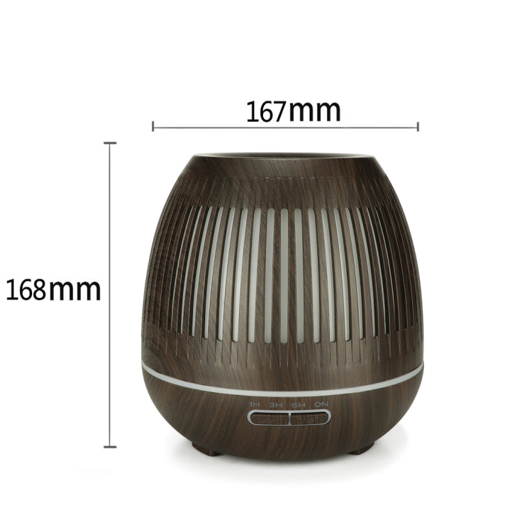 400ml Hollow-out LED Humidifier Wood Grain Air Purifier Aromatherapy Machine Automatic Alcohol Sprayer with Colorful LED Light, Plug Specification:UK Plug(Dark Brown) - free shipping - PMC TechLife - Order now!