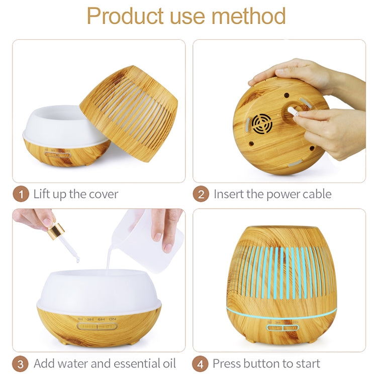 400ml Hollow-out LED Humidifier Wood Grain Air Purifier Aromatherapy Machine Automatic Alcohol Sprayer with Colorful LED Light, Plug Specification:UK Plug(Dark Brown) - free shipping - PMC TechLife - Order now!