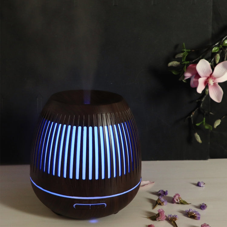 400ml Hollow-out LED Humidifier Wood Grain Air Purifier Aromatherapy Machine Automatic Alcohol Sprayer with Colorful LED Light, Plug Specification:UK Plug(Dark Brown) - free shipping - PMC TechLife - Order now!