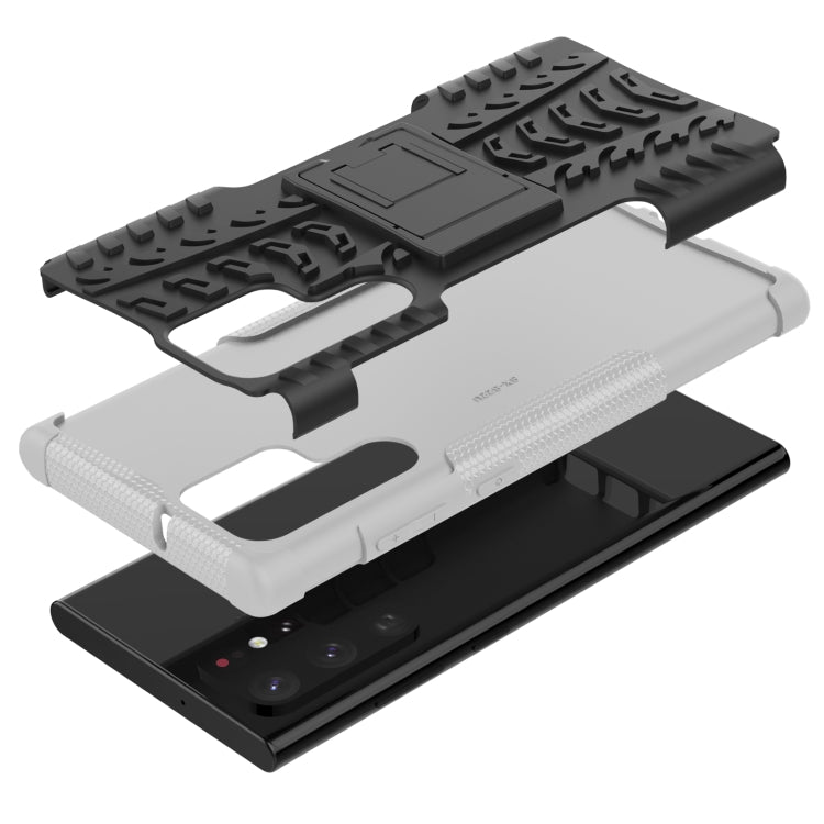 For Samsung Galaxy S22 Ultra 5G Tire Texture TPU + PC Phone Case with Holder(White) - Galaxy S22 Ultra 5G Cases by PMC TechLife | Online Shopping South Africa | PMC TechLife