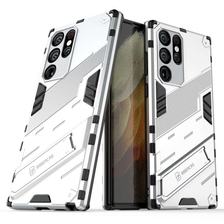For Samsung Galaxy S22 Ultra 5G Punk Armor 2 in 1 PC + TPU Shockproof Phone Case with Invisible Holder(White) - Galaxy S22 Ultra 5G Cases by PMC TechLife | Online Shopping South Africa | PMC TechLife