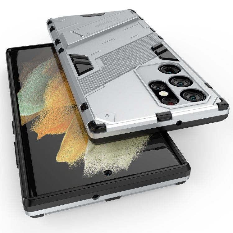 For Samsung Galaxy S22 Ultra 5G Punk Armor 2 in 1 PC + TPU Shockproof Phone Case with Invisible Holder(White) - Galaxy S22 Ultra 5G Cases by PMC TechLife | Online Shopping South Africa | PMC TechLife