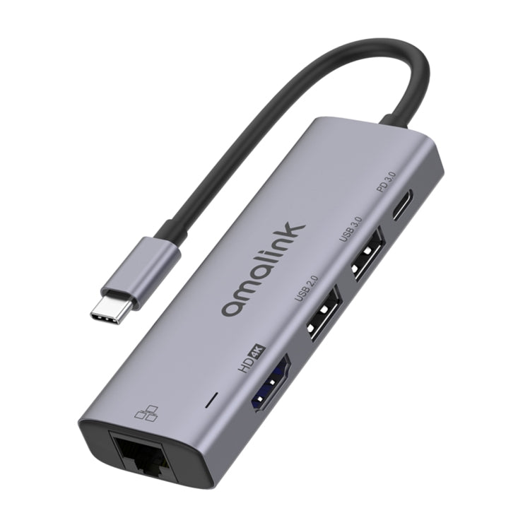 amalink 95125D Type-C / USB-C to HDMI + RJ45 + 2 Ports USB + PD 3.0 Multi-function HUB(Grey) - free shipping - PMC Jewellery - Order now!