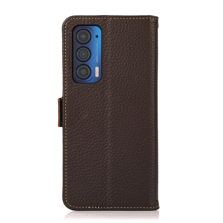 For Motorola Edge 2021 KHAZNEH Side-Magnetic Litchi Genuine Leather RFID Case(Brown) - Motorola Cases by PMC TechLife | Online Shopping South Africa | PMC TechLife | Buy Now Pay Later Mobicred