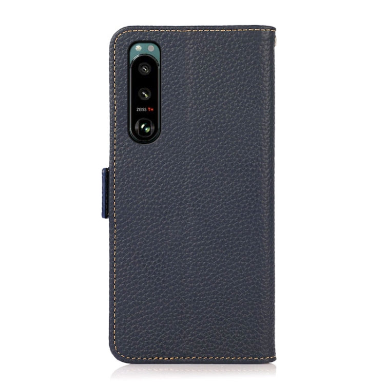 For Sony Xperia 5 III KHAZNEH Side-Magnetic Litchi Genuine Leather RFID Case(Blue) - Sony Cases by PMC TechLife | Online Shopping South Africa | PMC TechLife | Buy Now Pay Later Mobicred