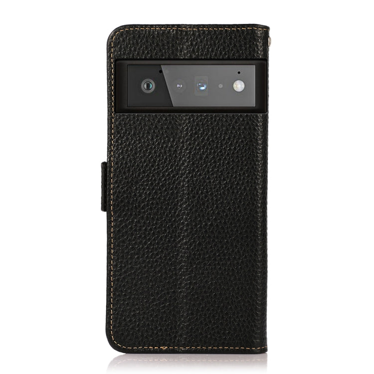 For Google Pixel 6 Pro KHAZNEH Side-Magnetic Litchi Genuine Leather RFID Case(Black) - Google Cases by PMC TechLife | Online Shopping South Africa | PMC TechLife | Buy Now Pay Later Mobicred