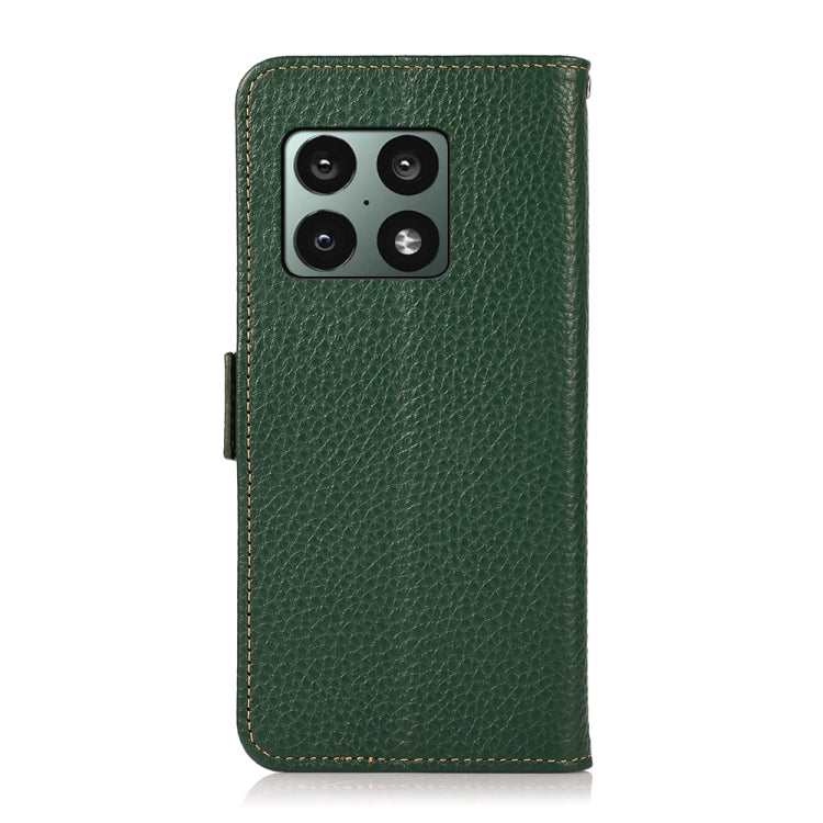 For OnePlus 10 Pro 5G KHAZNEH Side-Magnetic Litchi Genuine Leather RFID Phone Case(Green) - OnePlus Cases by PMC TechLife | Online Shopping South Africa | PMC TechLife | Buy Now Pay Later Mobicred