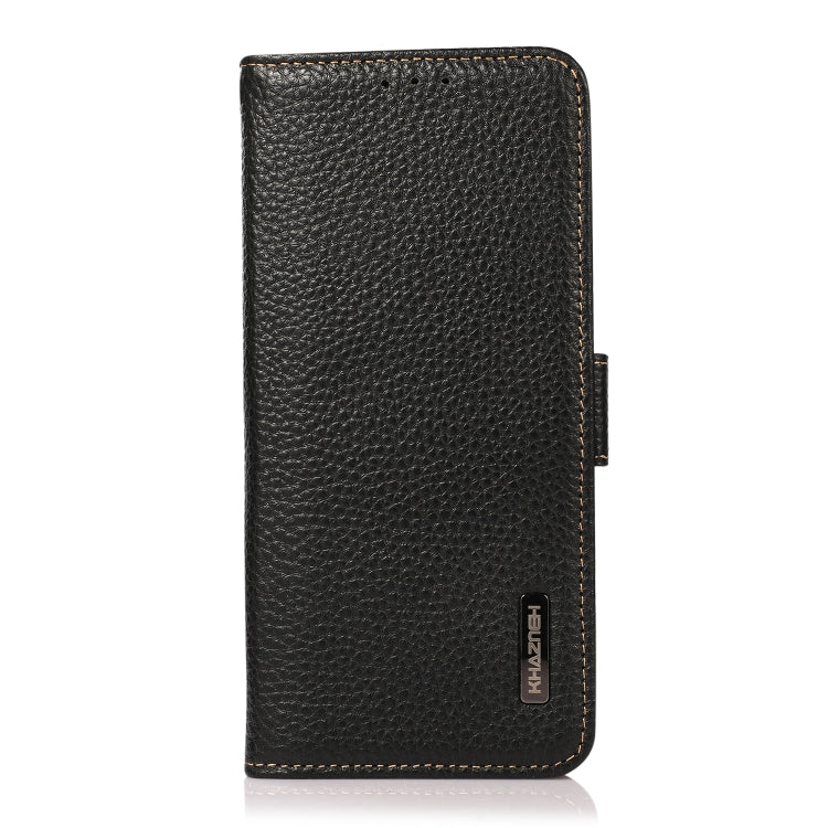 For OnePlus 9 KHAZNEH Side-Magnetic Litchi Genuine Leather RFID Phone Case(Black) - OnePlus Cases by PMC TechLife | Online Shopping South Africa | PMC TechLife | Buy Now Pay Later Mobicred