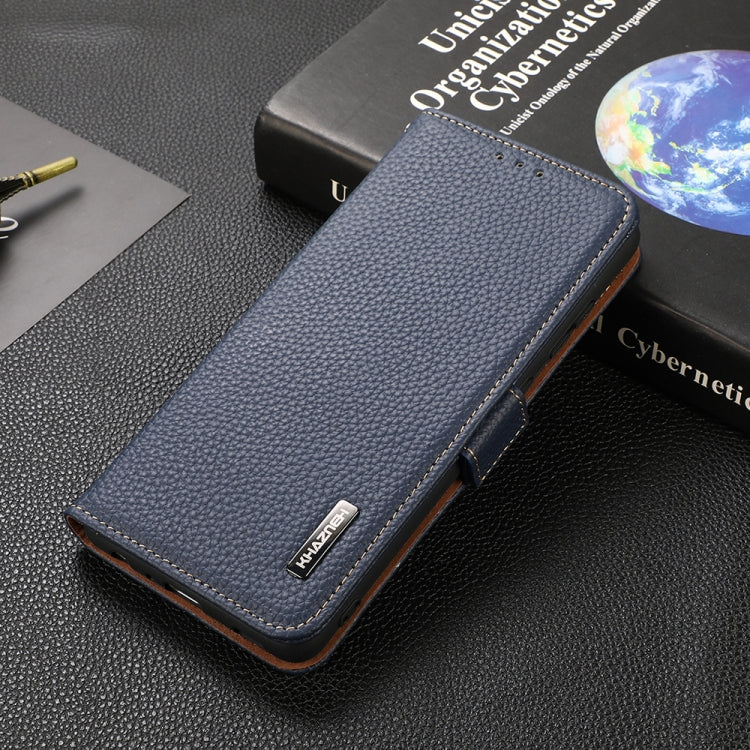 For OnePlus Nord CE 5G KHAZNEH Side-Magnetic Litchi Genuine Leather RFID Phone Case(Blue) - OnePlus Cases by PMC TechLife | Online Shopping South Africa | PMC TechLife | Buy Now Pay Later Mobicred