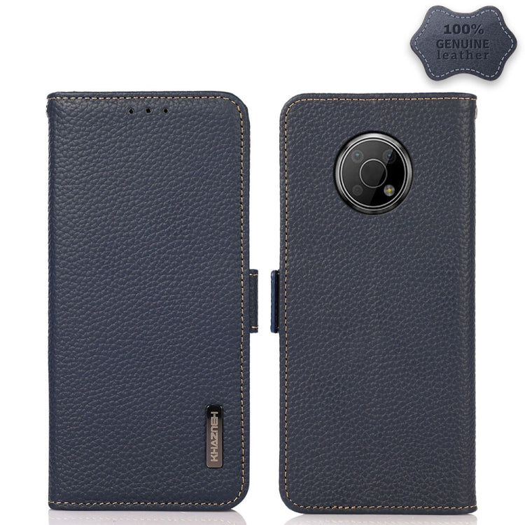 For Nokia G300 KHAZNEH Side-Magnetic Litchi Genuine Leather RFID Phone Case(Blue) - free shipping - PMC TechLife - Order now!