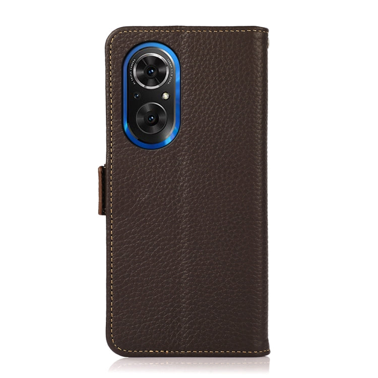 For Honor 50 SE KHAZNEH Side-Magnetic Litchi Genuine Leather RFID Phone Case(Brown) - Honor Cases by PMC TechLife | Online Shopping South Africa | PMC TechLife | Buy Now Pay Later Mobicred