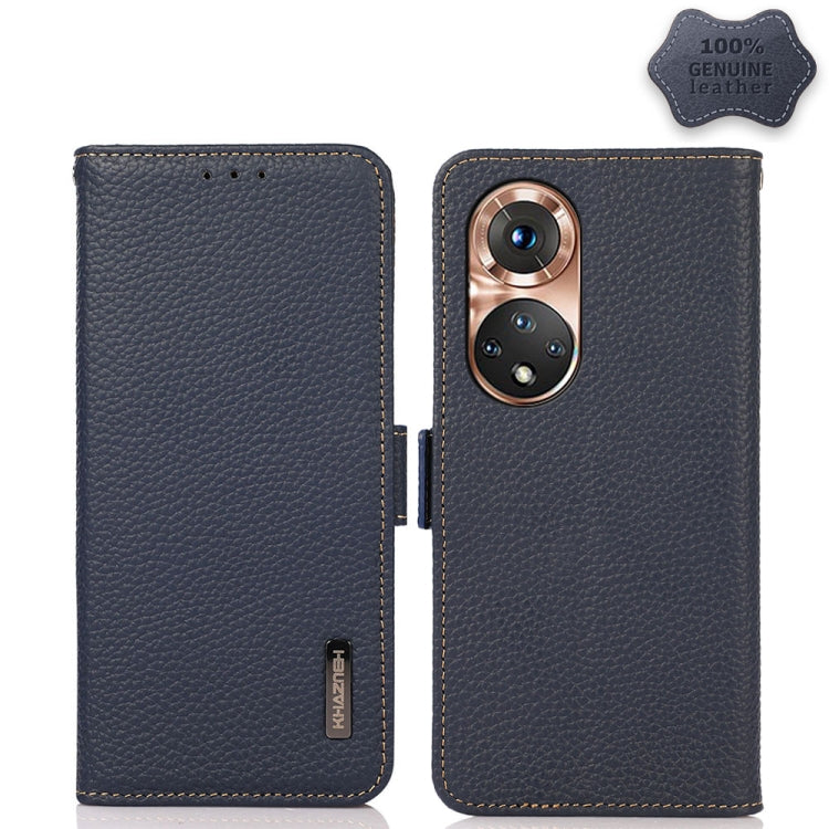 For Honor 50 KHAZNEH Side-Magnetic Litchi Genuine Leather RFID Phone Case(Blue) - Honor Cases by PMC TechLife | Online Shopping South Africa | PMC TechLife | Buy Now Pay Later Mobicred