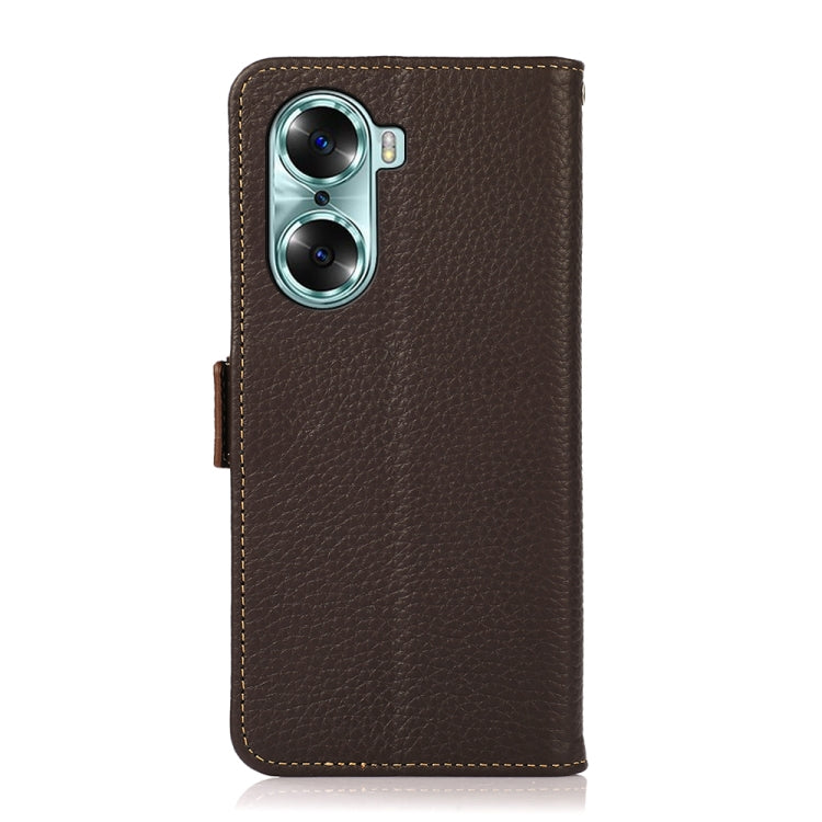 For Honor 60 KHAZNEH Side-Magnetic Litchi Genuine Leather RFID Phone Case(Brown) - Honor Cases by PMC TechLife | Online Shopping South Africa | PMC TechLife | Buy Now Pay Later Mobicred