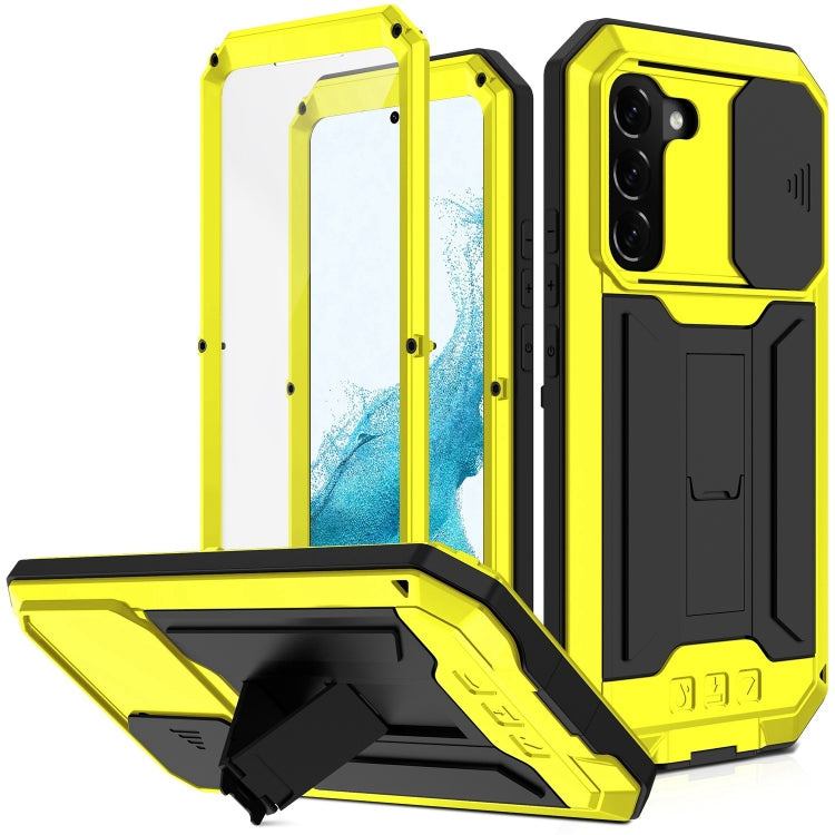 For Samsung Galaxy S22+ 5G R-JUST Sliding Camera Metal + Silicone Holder Phone Case(Yellow) - free shipping - PMC TechLife - Order now!