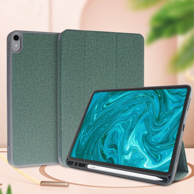 For  iPad 9.7 Mutural Exquisite Series Cloth Texture PU+TPU Leather Case with 3-Fold Holder & Pen Slot & Sleep & Wake-up Function(Green) - free shipping - PMC TechLife - Order now!