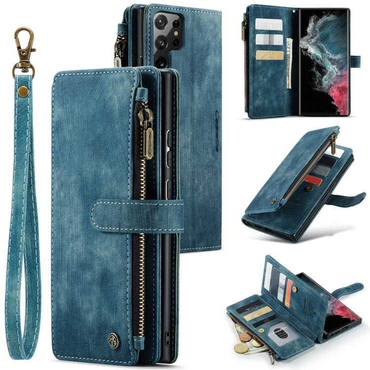 For Samsung Galaxy S22 Ultra 5G CaseMe C30 Multifunctional Phone Leather Case with Holder & Card Slot & Wallet(Blue) - free shipping - PMC Jewellery - Order now!