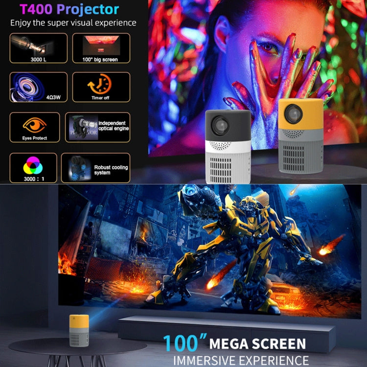 T400 100 inch Screen 3000 Lumens LED Mini Projector, Plug Type:AU Plug(Black White) - Mini Projector by PMC TechLife | Online Shopping South Africa | PMC TechLife | Buy Now Pay Later Mobicred
