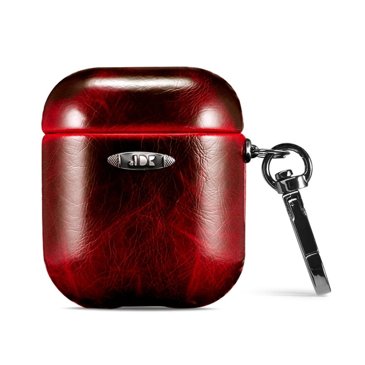 Oil Wax Leather Texture Earphone Protective Case with Hang Buckle For AirPods 1 / 2(Red) - For AirPods 1/2 by PMc TechLife | Online Shopping South Africa | PMc TechLife | Buy Now Pay Later Mobicred