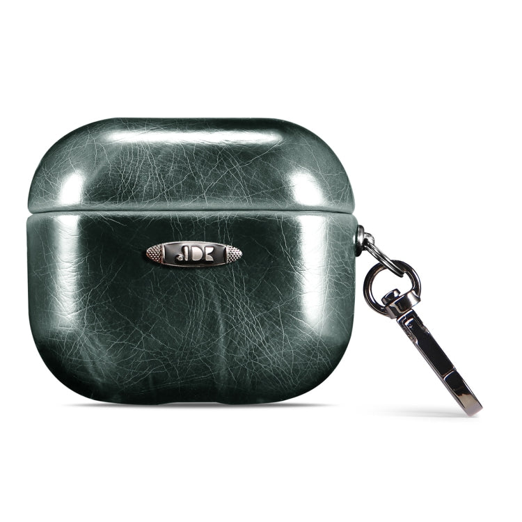 Oil Wax Leather Texture Earphone Protective Case with Hang Buckle For AirPods 3(Dark Green) - For AirPods 3 by PMc TechLife | Online Shopping South Africa | PMc TechLife | Buy Now Pay Later Mobicred