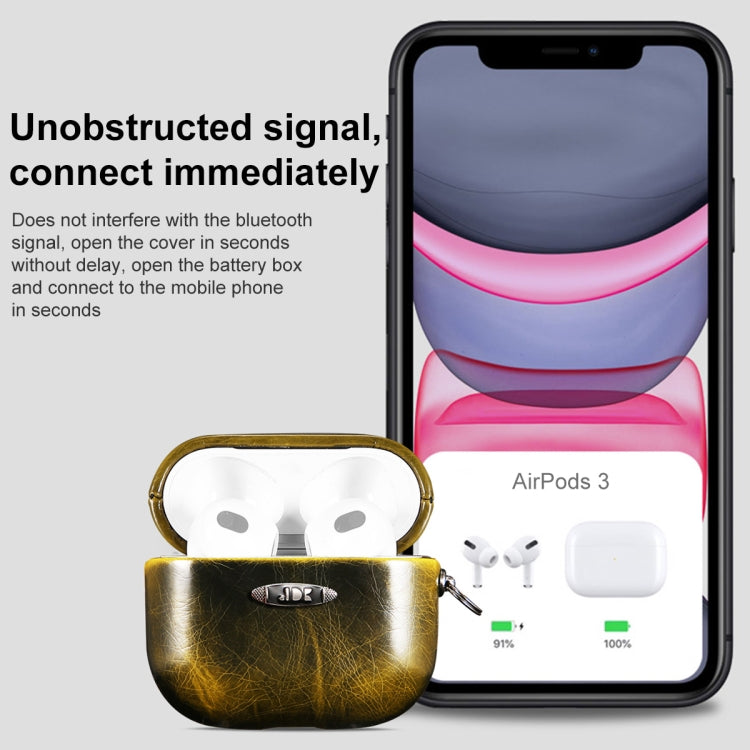 Oil Wax Leather Texture Earphone Protective Case with Hang Buckle For AirPods 3(Blue) - For AirPods 3 by PMc TechLife | Online Shopping South Africa | PMc TechLife | Buy Now Pay Later Mobicred