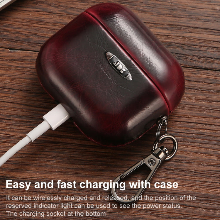 Oil Wax Leather Texture Earphone Protective Case with Hang Buckle For AirPods 3(Brown) - For AirPods 3 by PMc TechLife | Online Shopping South Africa | PMc TechLife | Buy Now Pay Later Mobicred