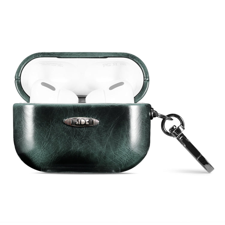 Oil Wax Leather Texture Earphone Protective Case with Hang Buckle For AirPods Pro(Dark Green) - free shipping - PMc TechLife - Order now!