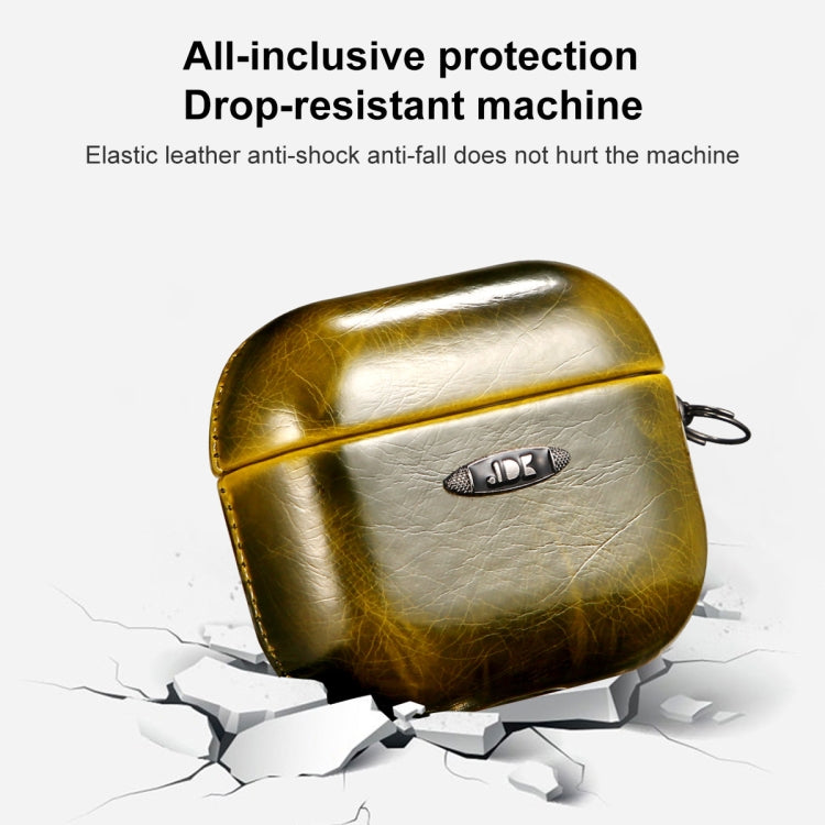 Oil Wax Leather Texture Earphone Protective Case with Hang Buckle For AirPods Pro(Yellow) - For AirPods 1/2 by PMc TechLife | Online Shopping South Africa | PMc TechLife | Buy Now Pay Later Mobicred