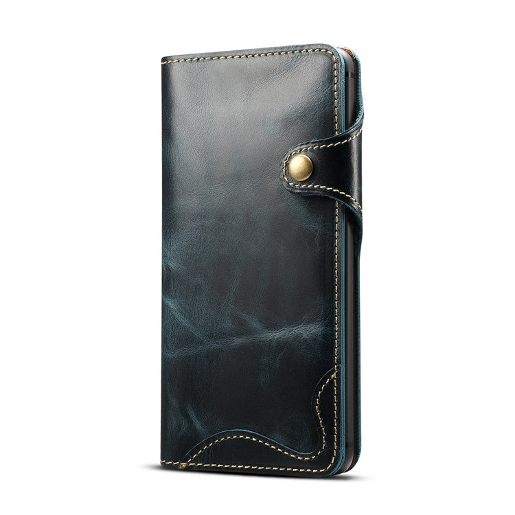 For Huawei Mate 20 Denior Oil Wax Cowhide Magnetic Button Horizontal Flip Leather Case with Card Slots & Wallet(Dark Blue) - Huawei Cases by Denior | Online Shopping South Africa | PMC TechLife | Buy Now Pay Later Mobicred