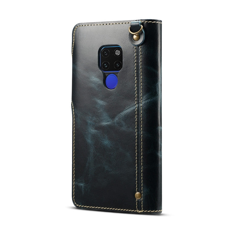For Huawei Mate 20 Denior Oil Wax Cowhide Magnetic Button Horizontal Flip Leather Case with Card Slots & Wallet(Dark Blue) - Huawei Cases by Denior | Online Shopping South Africa | PMC TechLife | Buy Now Pay Later Mobicred