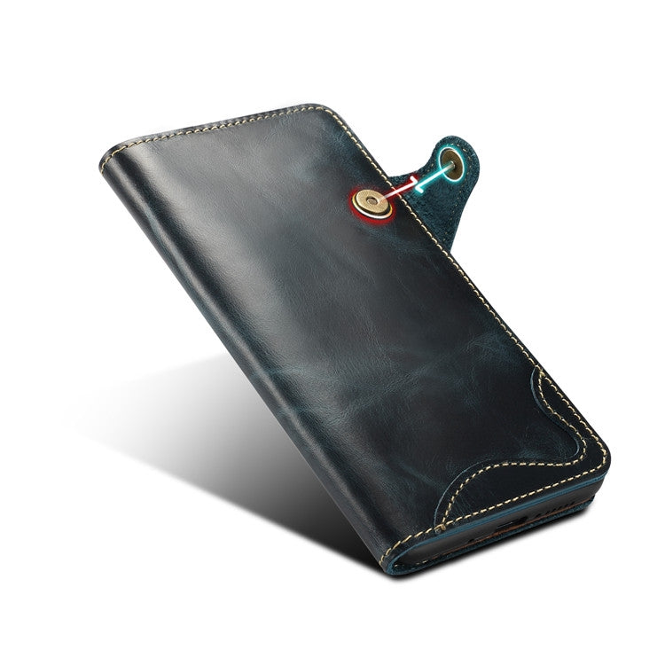 For Huawei Mate 20 Denior Oil Wax Cowhide Magnetic Button Horizontal Flip Leather Case with Card Slots & Wallet(Dark Blue) - Huawei Cases by Denior | Online Shopping South Africa | PMC TechLife | Buy Now Pay Later Mobicred