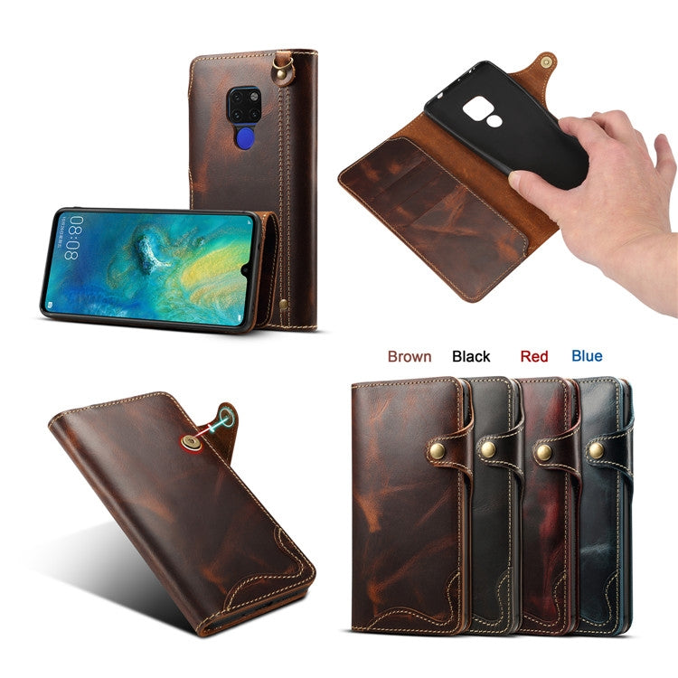 For Huawei Mate 20 Denior Oil Wax Cowhide Magnetic Button Horizontal Flip Leather Case with Card Slots & Wallet(Dark Blue) - Huawei Cases by Denior | Online Shopping South Africa | PMC TechLife | Buy Now Pay Later Mobicred