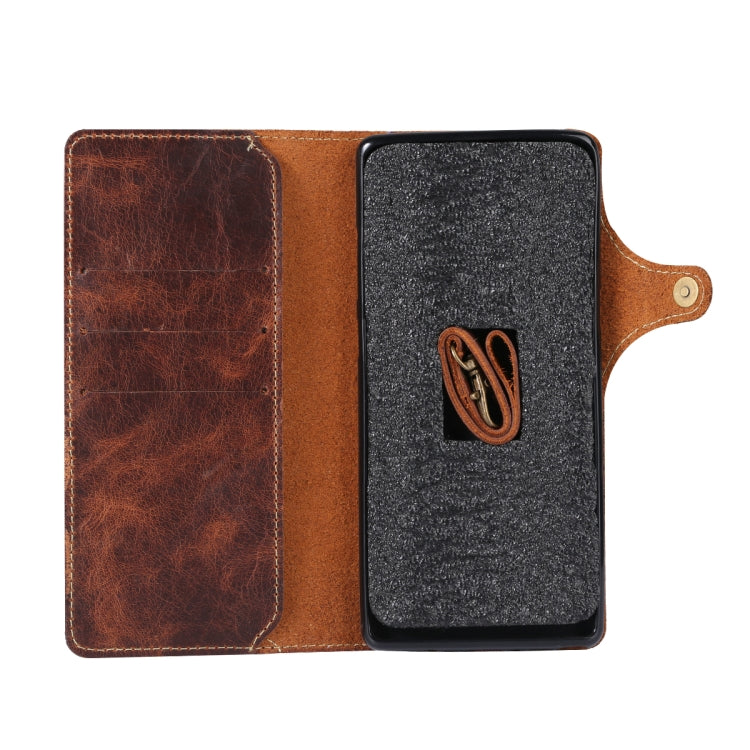 For Huawei Mate 20 Denior Oil Wax Cowhide Magnetic Button Horizontal Flip Leather Case with Card Slots & Wallet(Brown) - Huawei Cases by Denior | Online Shopping South Africa | PMC TechLife | Buy Now Pay Later Mobicred