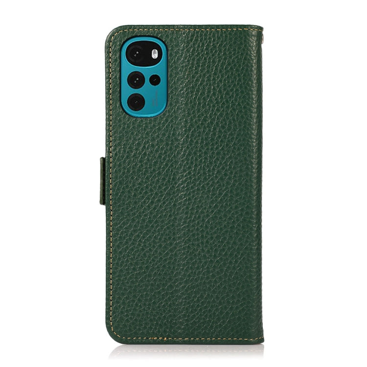 For Motorola Moto G22 KHAZNEH Side-Magnetic Litchi Genuine Leather RFID Phone Case(Green) - free shipping - PMC TechLife - Order now!