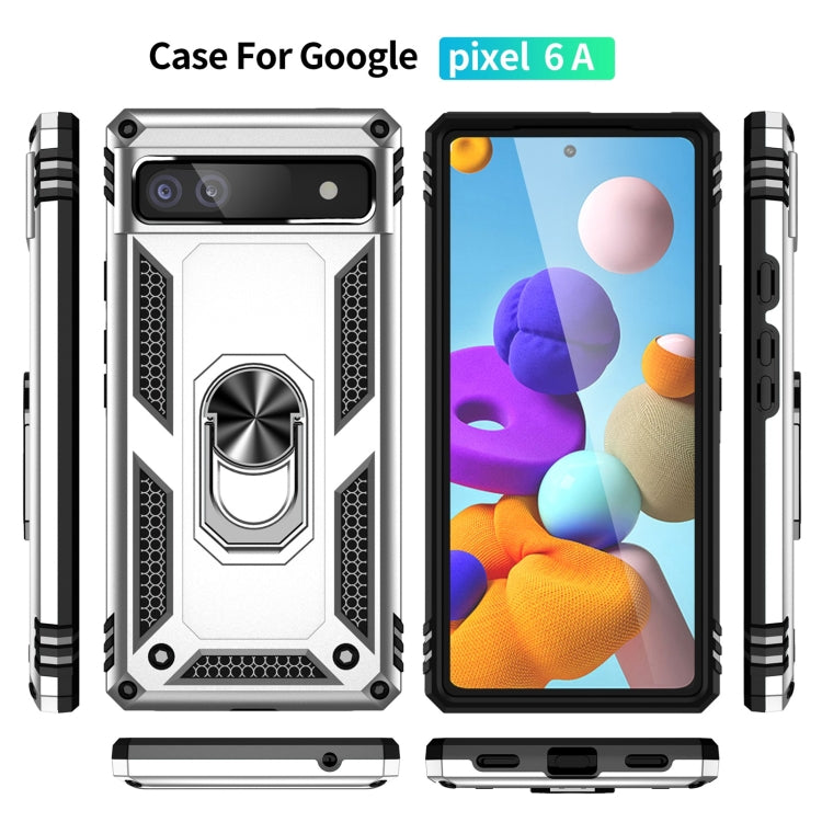 For Google Pixel 6A Shockproof TPU + PC Protective Case with 360 Degree Rotating Holder(Silver) - Google Cases by PMC TechLife | Online Shopping South Africa | PMC TechLife | Buy Now Pay Later Mobicred