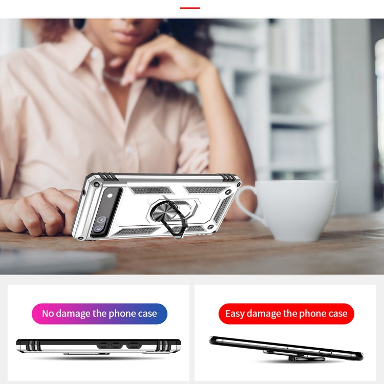 For Google Pixel 6A Shockproof TPU + PC Protective Case with 360 Degree Rotating Holder(Silver) - Google Cases by PMC TechLife | Online Shopping South Africa | PMC TechLife | Buy Now Pay Later Mobicred