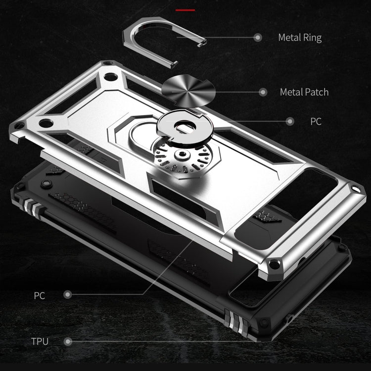 For Google Pixel 6A Shockproof TPU + PC Protective Case with 360 Degree Rotating Holder(Silver) - Google Cases by PMC TechLife | Online Shopping South Africa | PMC TechLife | Buy Now Pay Later Mobicred