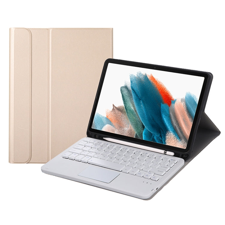 A08B-A Bluetooth Keyboard Leather Case with Pen Slot & Touchpad For Samsung Galaxy Tab A8 2021 SM-X205 / SM-X200(Gold) - Samsung Keyboard by PMC TechLife | Online Shopping South Africa | PMC TechLife