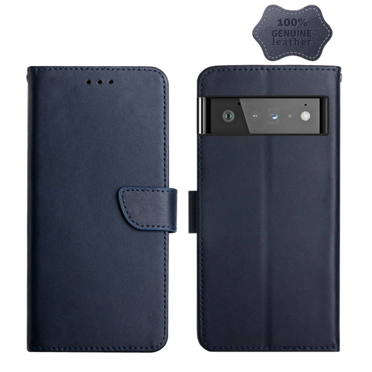 For Google Pixel 6 Genuine Leather Fingerprint-proof Horizontal Flip Phone Case(Blue) - Google Cases by PMC TechLife | Online Shopping South Africa | PMC TechLife | Buy Now Pay Later Mobicred