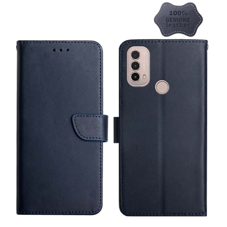 For Motorola Moto E40 Genuine Leather Fingerprint-proof Horizontal Flip Phone Case(Blue) - Motorola Cases by PMC TechLife | Online Shopping South Africa | PMC TechLife | Buy Now Pay Later Mobicred
