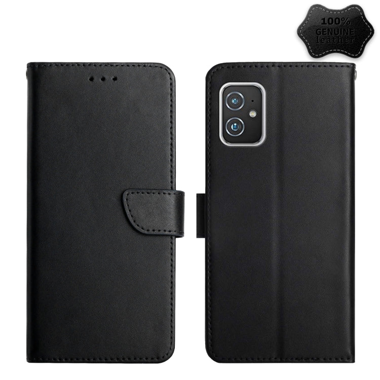 For Asus Zenfone 8 ZS590KS Genuine Leather Fingerprint-proof Flip Phone Case(Black) - ASUS Cases by PMC TechLife | Online Shopping South Africa | PMC TechLife | Buy Now Pay Later Mobicred