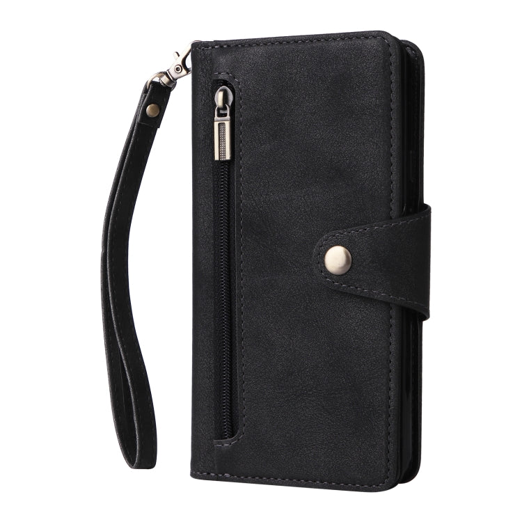 For Google Pixel 3A Rivet Buckle 9 Cards Three Fold Leather Phone Case(Black) - Google Cases by PMC TechLife | Online Shopping South Africa | PMC TechLife | Buy Now Pay Later Mobicred
