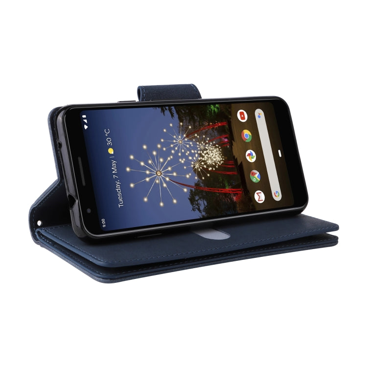 For Google Pixel 3A Rivet Buckle 9 Cards Three Fold Leather Phone Case(Blue) - Google Cases by PMC TechLife | Online Shopping South Africa | PMC TechLife | Buy Now Pay Later Mobicred