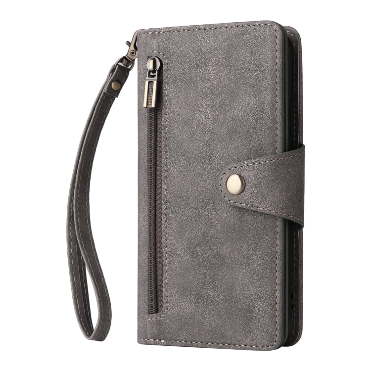 For Google Pixel 4 Rivet Buckle 9 Cards Three Fold Leather Phone Case(Grey) - free shipping - PMC TechLife - Order now!