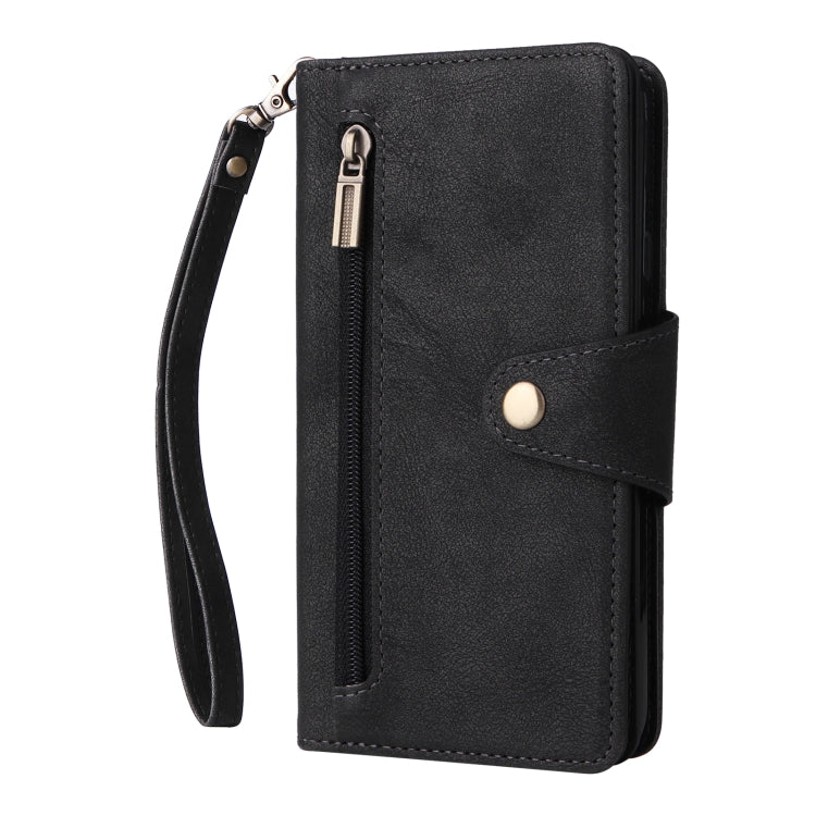 For Google Pixel 4A 4G Rivet Buckle 9 Cards Three Fold Leather Phone Case(Black) - Google Cases by PMC TechLife | Online Shopping South Africa | PMC TechLife | Buy Now Pay Later Mobicred