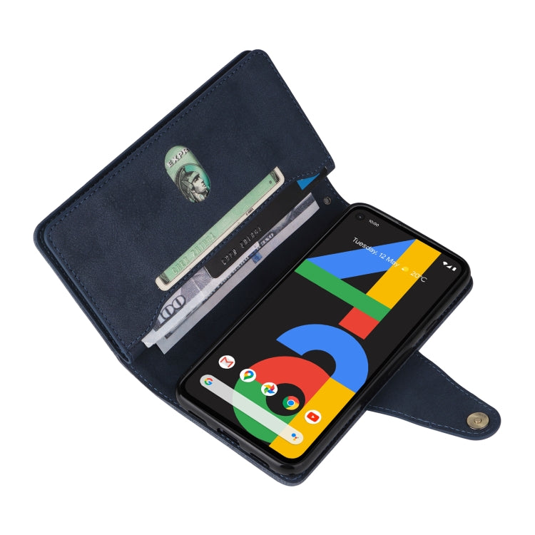 For Google Pixel 4A 4G Rivet Buckle 9 Cards Three Fold Leather Phone Case(Blue) - Google Cases by PMC TechLife | Online Shopping South Africa | PMC TechLife | Buy Now Pay Later Mobicred