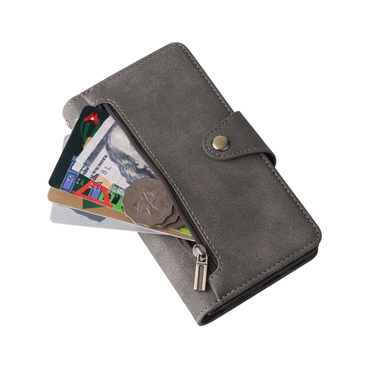 For Google Pixel 4A 4G Rivet Buckle 9 Cards Three Fold Leather Phone Case(Grey) - Google Cases by PMC TechLife | Online Shopping South Africa | PMC TechLife | Buy Now Pay Later Mobicred