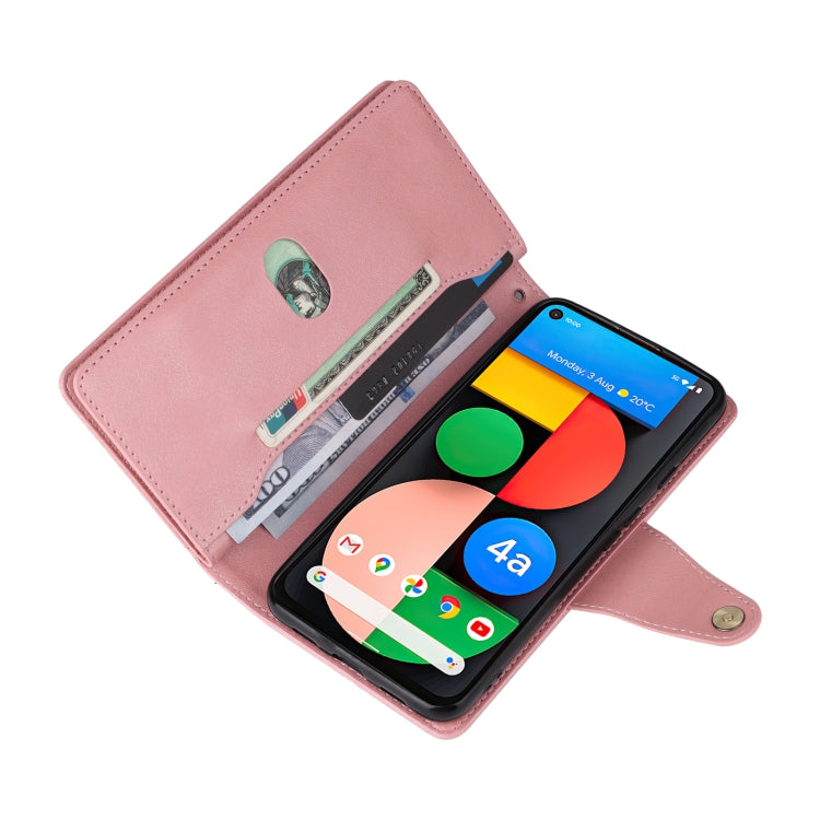 For Google Pixel 4A 5G Rivet Buckle 9 Cards Three Fold Leather Phone Case(Rose Gold) - Google Cases by PMC TechLife | Online Shopping South Africa | PMC TechLife | Buy Now Pay Later Mobicred
